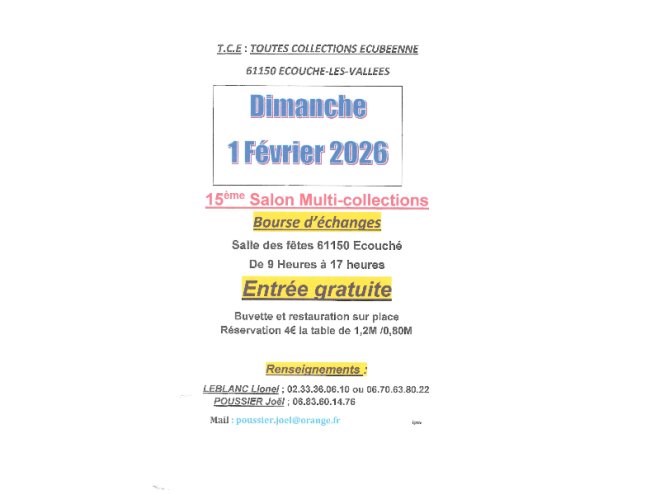 15 ème salon multi-collection Ecouché-Les-Vallées 1er février 2026 6-8