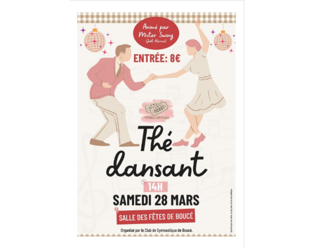 Affiche thé dansant Boucé 28 mars 2026 6-8