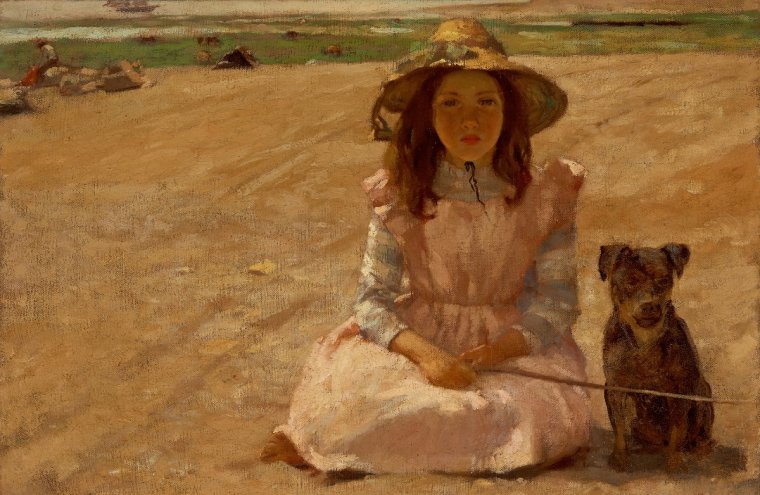 Septembre - William Brymner – Fillette et son chien – Domaine public