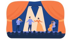 Opera singers playing on stage with musicians